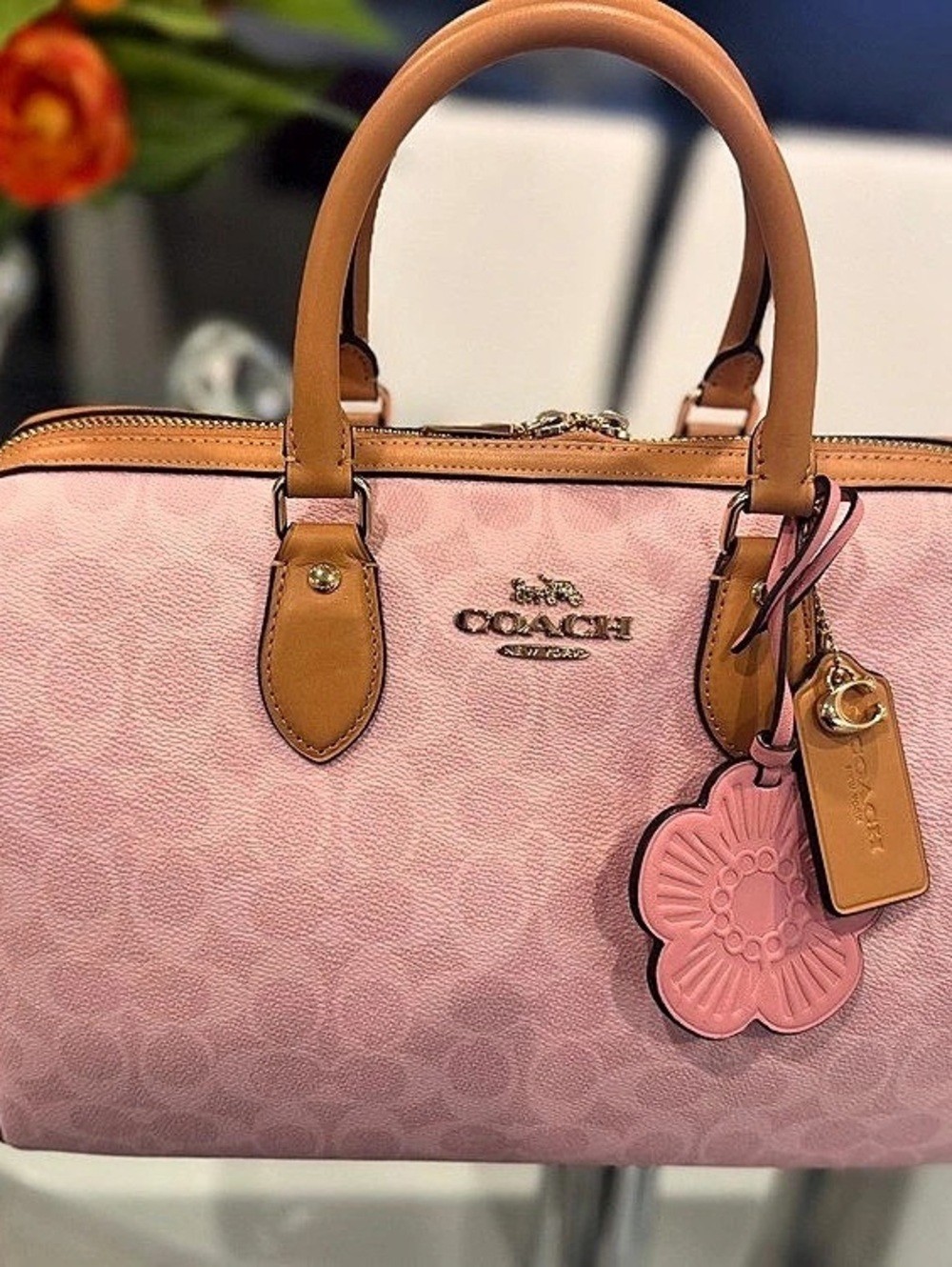 Coach Large Powder Pink Rowan with Shoulder Strap